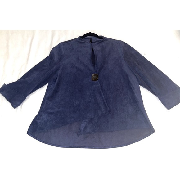 IC By Connie K Sz Large Navy Blue Asymmetrical Jacket Faux Suede Oversized Look - Picture 1 of 5